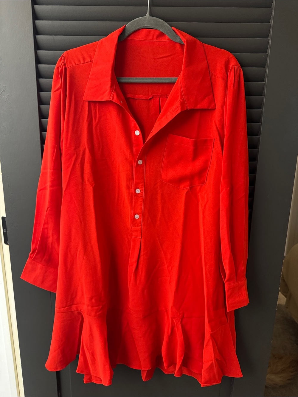 Red Women's Button-Pullover Tunic Top